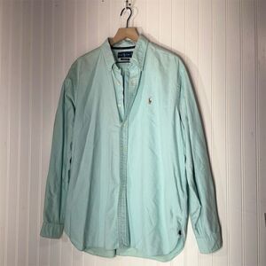 Ralph Lauren XL Aqua Mint Button Down Shirt Classic Fit Cotton Preppy Old Money